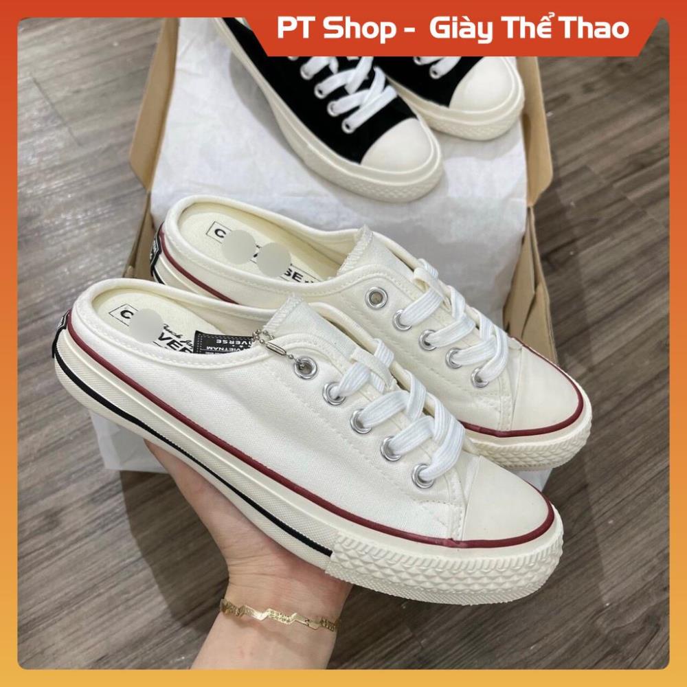 [FreeShip] Giày CV 1970s sục đen trắng thấp cổ, Giầy Cv đạp gót trắng đen đế kem full hộp Sneaker