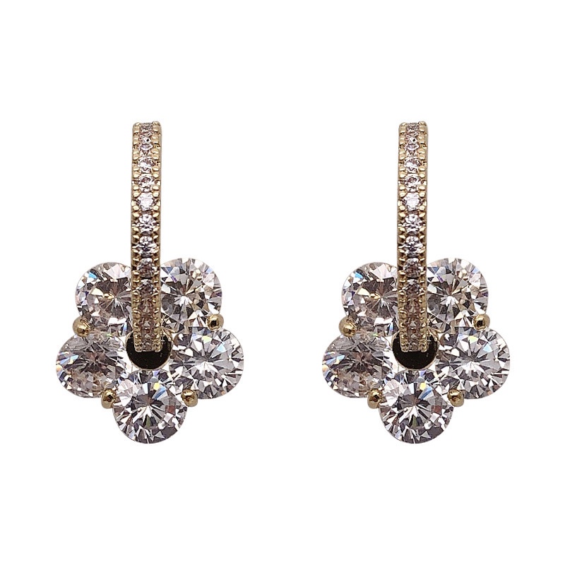 Bông Tai Hình Hoa Mận Đính Đá Zircon Phong Cách Hàn Quốc Cho Nữ