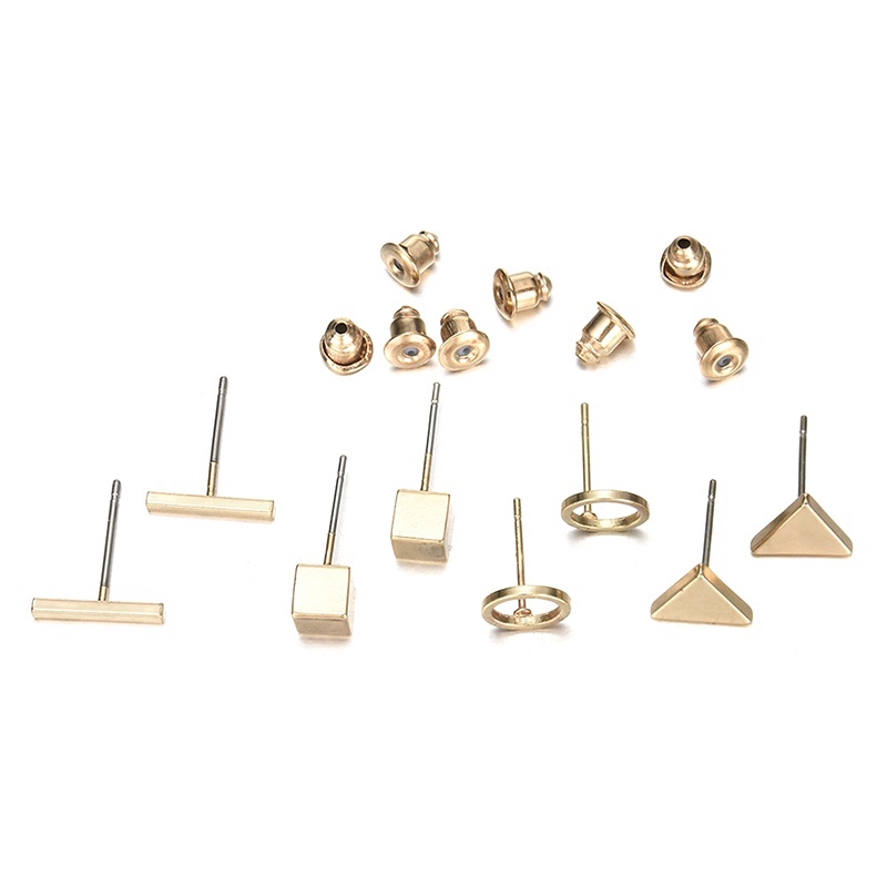 Set 4 đôi khuyên tai hợp kim hình học/ vuông/ tam giác đơn giản cho nữ