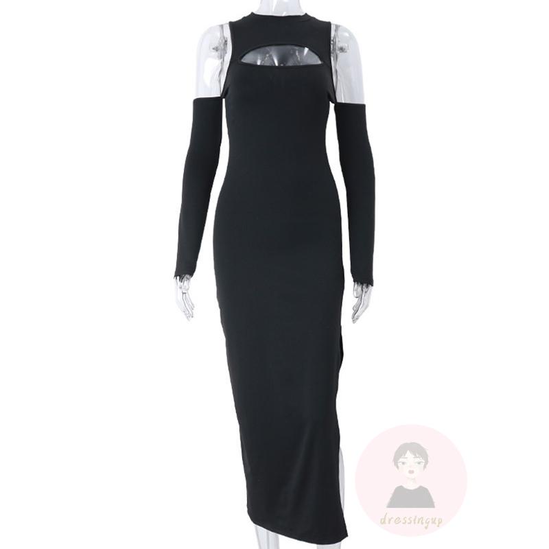 Váy body Tay Dài Cổ Thuyền Màu Sắc Thanh Lịch Cho Nữ Đen, S / M / L