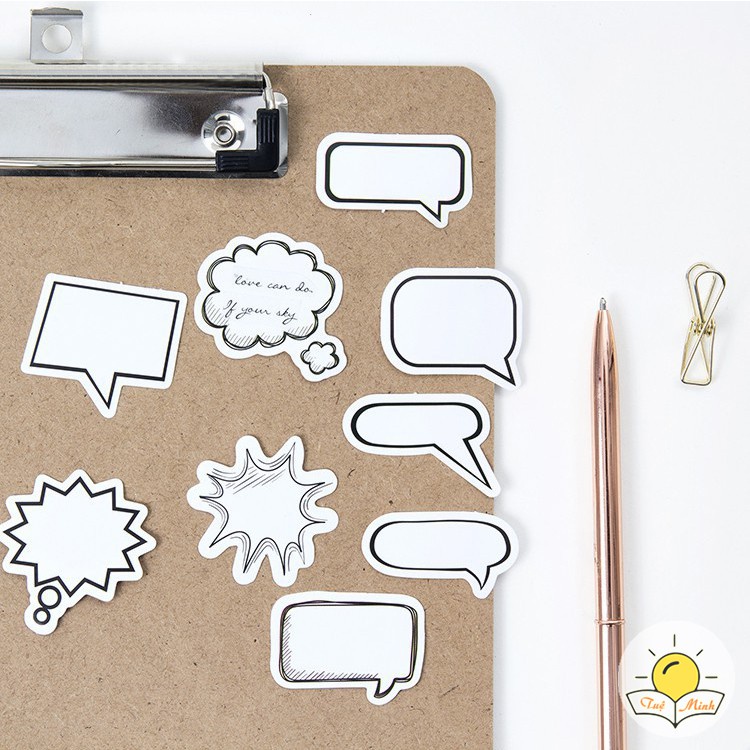 Bộ 45 sticker khung hội thoại viền bóng chat, nhãn dán trang trí album, sổ tay DIY STI30