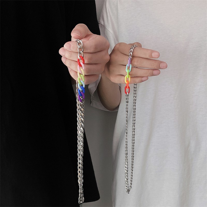 Vòng tay/ vòng cổ bằng thép titan không phai màu phong cách hip hop đơn giản F255