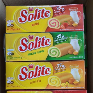Bánh bông lan cuộn kem Solite 360g (20 gói * 18g) loại mới giảm đường, thêm trứng tươi
