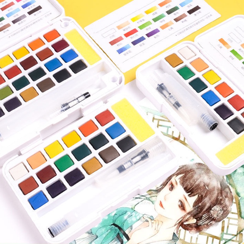 Bộ Màu Nước Kèm Cọ Vẽ Solid Watercolor 12 18 24 36 48 màu