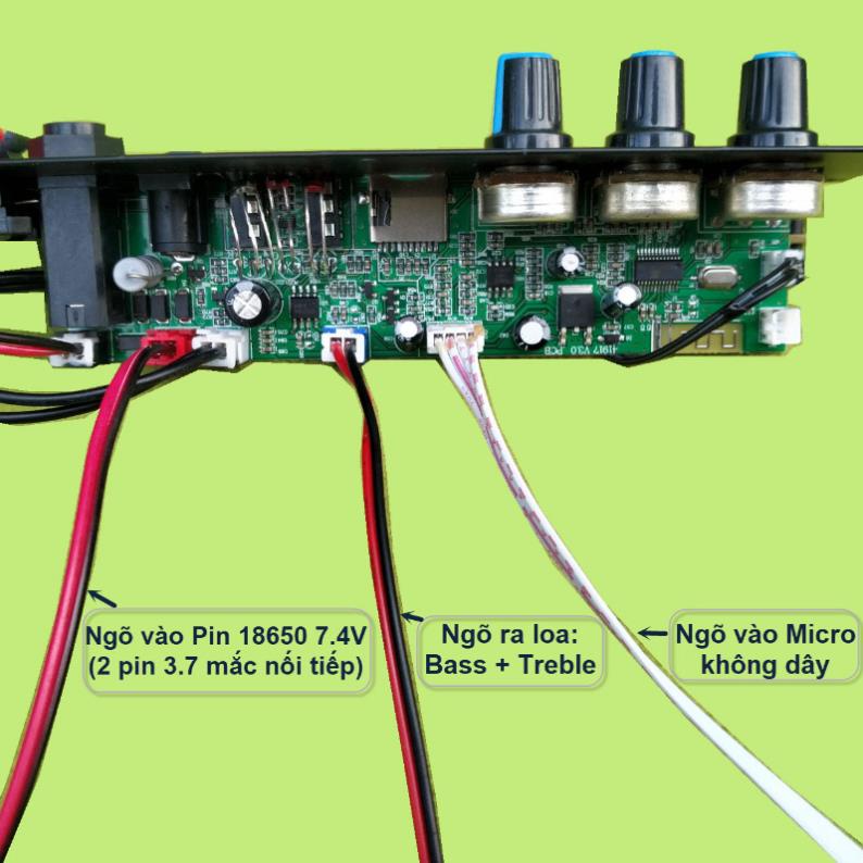Mạch loa kéo dùng Pin sạc 18650 7V4 IC HY2110A loa kéo 2,5 tấc - 2 tấc