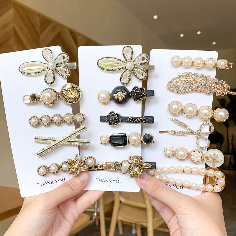 Kẹp tóc đính ngọc trai nhân tạo phong cách Hàn Quốc mới năm 2021 F074