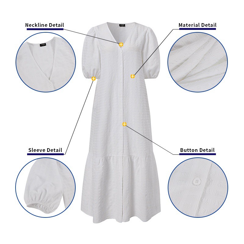 Đầm maxi VONDA màu trơn cổ v thiết kế xếp ly tay lửng có gài nút | BigBuy360 - bigbuy360.vn