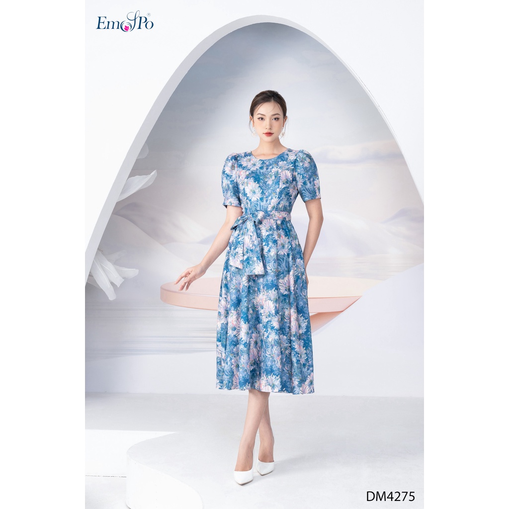 Đầm xòe cổ tròn tay bồng đai rời Emspo DM4275