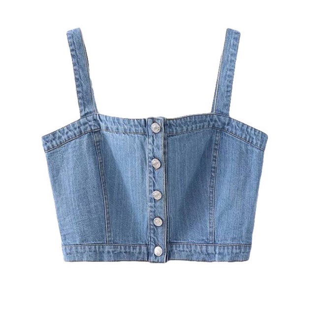 Áo 2 dây jean cúc croptop