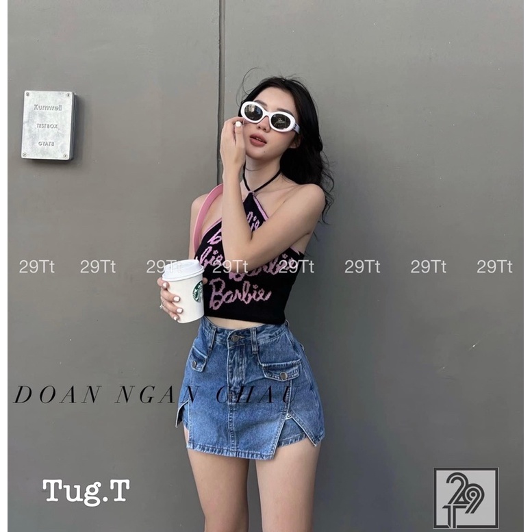 QUẦN GIẢ VÁY JEANS CHỮ XẺ ĐÙI TÚI NẮP MS24188