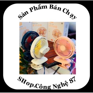 Quạt tích điện Kẹp bàn Xoay 360 Độ-Quạt kẹp xe Đẩy/Có đèn Led/3 Mức Gió-Thời gian sử dụng tới 5H