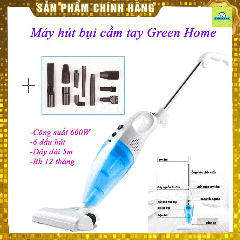Máy hút bụi mini cầm tay 600W GreenHome GHA-102 6 đầu hút đa năng