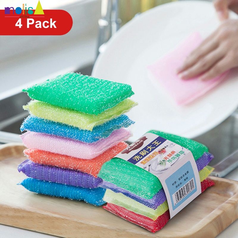 Sẵn Sàng 4 Vệ Sinh Bếp Xốp Vải Món Ăn Chảo Miếng Cọ Rửa Giặt Bàn Chải Cọ Không Dính Dầu Nước Rửa Chén Hộ Gia Đình làm Sạch Magic Lau-Molisa