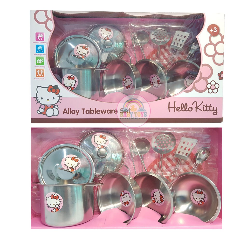 Bộ đồ chơi Dụng cụ nấu ăn Inox Hello Kitty (Chất Lượng Cao)