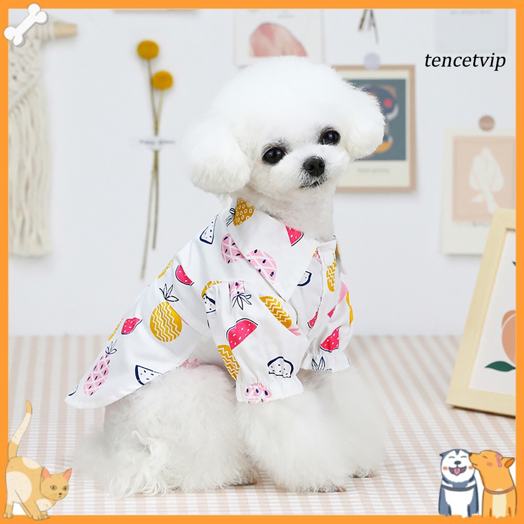 Áo Thun Cotton In Họa Tiết Trái Cây Hai Chân Cài Nút Cho Thú Cưng