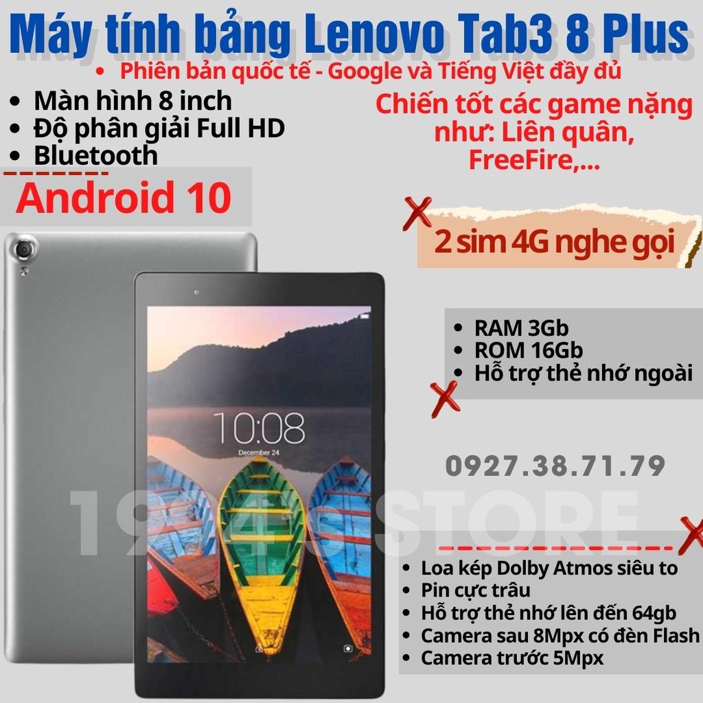 Máy tính bảng Lenovo Tab3 8 Plus 8703 - 8 inch - RAM 3Gb - Loa kép Dolby Atmos - Android 10