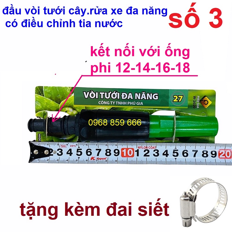 Đầu vòi xịt tăng áp lực nước mini Vòi xịt nước tăng áp đa năng bằng đồng tưới cây rửa xe cực mạnh kèm đai siết ống