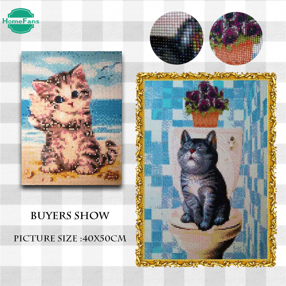 Tranh Đính Đá 5D Tự Làm Hình Mèo 30*40cm Trang Trí Nhà Cửa