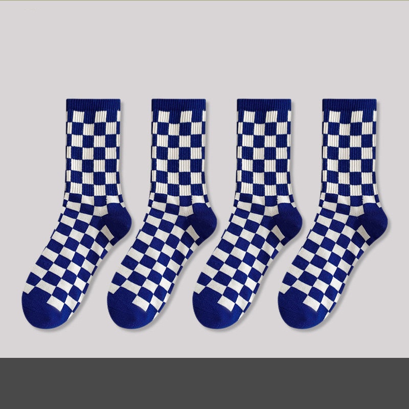 Ahellogirl Tất Thể Thao Ống Chân In Hình Bàn Cờ Vua Klein Màu Xanh Dương Cho Nữ