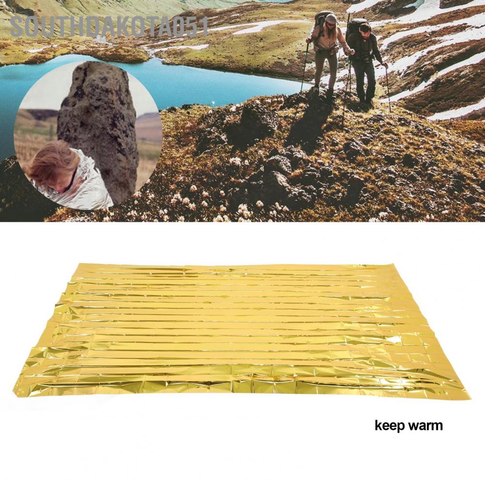 Hàng Sẵn Chăn cách nhiệt khẩn cấp Có thể gập lại PET Aluminized Film nhiệt sinh tồn di động cho Hành trình Cắm trại Ngoài trời【Southdakota051】