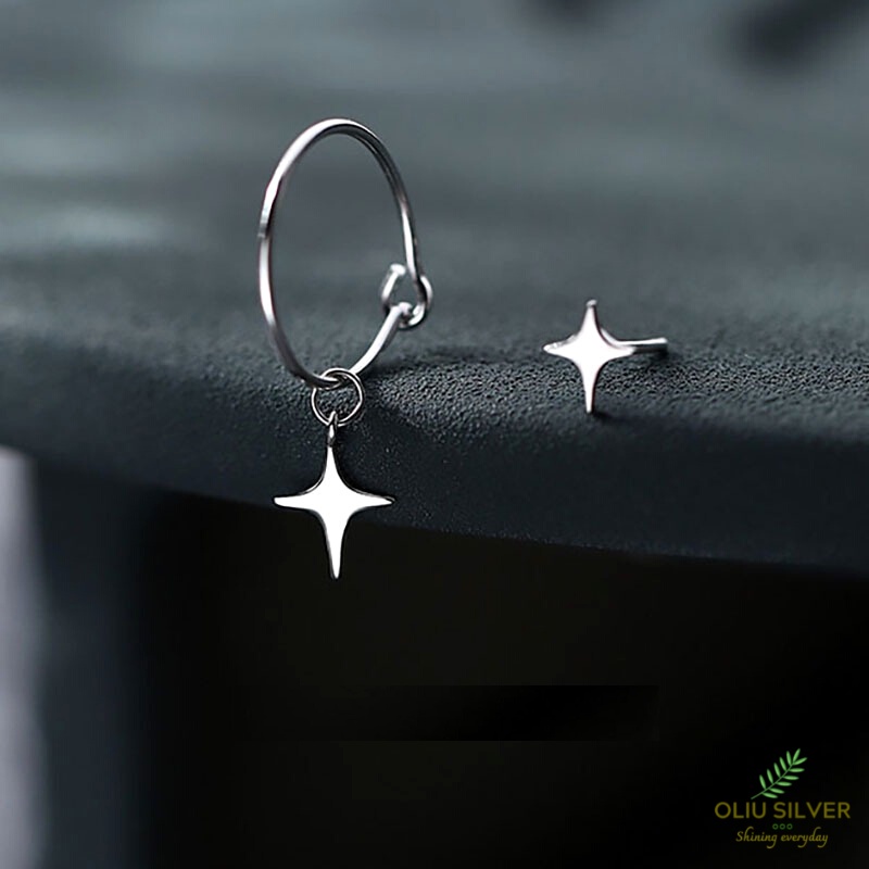Bông Tai Bạc S925 Ngôi Sao Glossy Stars Bất Đối Xứng Trẻ Trung Cá Tính | Khuyên Tai Nữ Trang Sức Bạc Thời Trang9