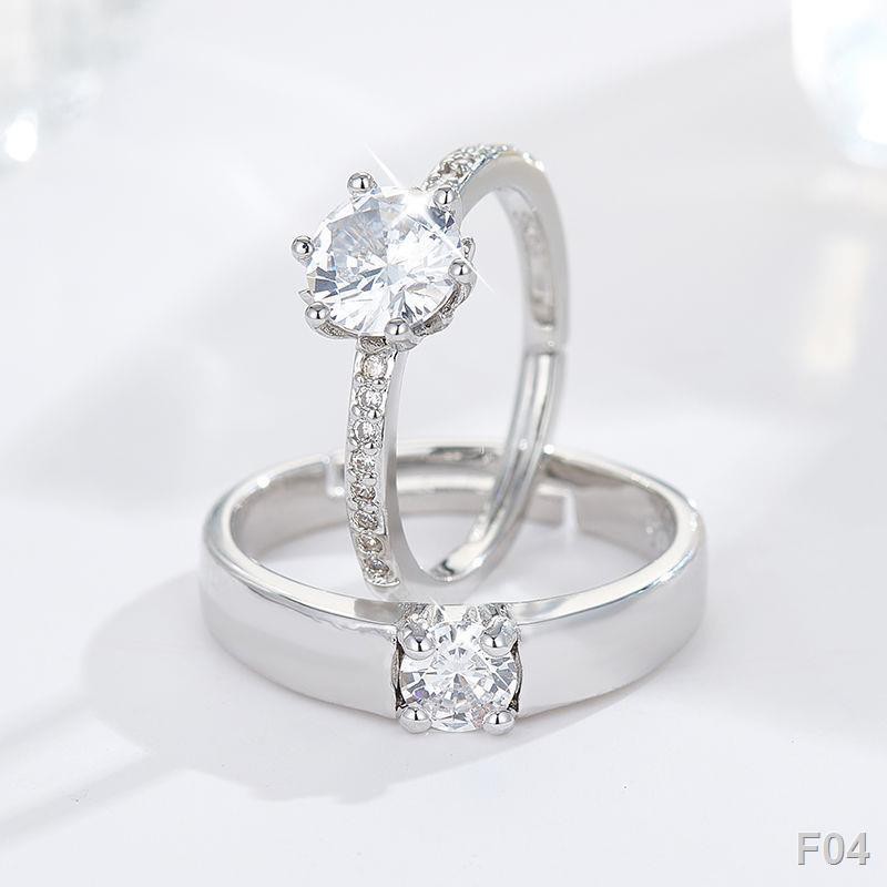 bạc nguyên chất phiên bản Hàn Quốc nhẫn kim cương mô phỏng nữ cặp đôi cầu hôn nam cưới quà tặngV