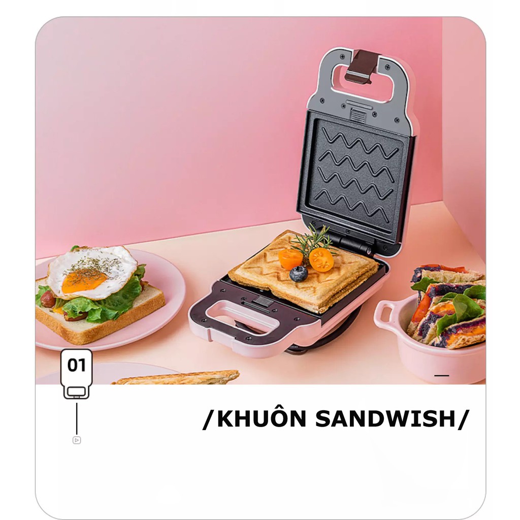 [RẺ VÔ ĐỊCH - LOẠI 4 KHUÔN] Máy kẹp nướng bánh mỳ Sandwich đa năng Torsom - Hàng chính hãng