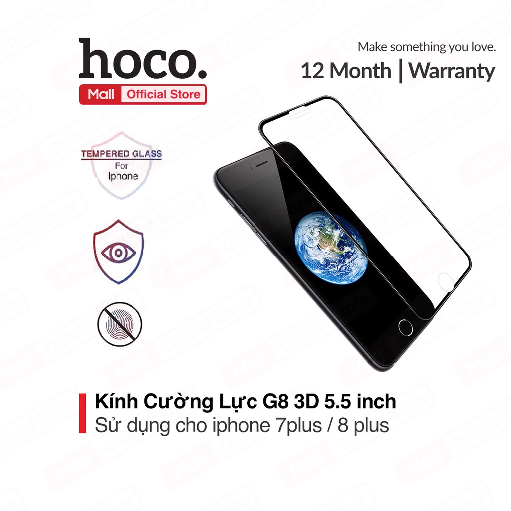 Kính cường lực 3D Hoco G8 full màn hình chống bám vân tay độ trong suốt cao cho iPhone 7Plus/ 8Plus