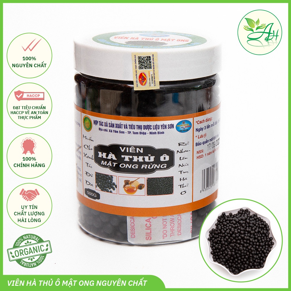 Viên hà thủ ô mật ong rừng 500G Đạt Tiêu Chuẩn ISO 22000:2018 hỗ trợ giảm tóc bạc, kích thích mọc tóc