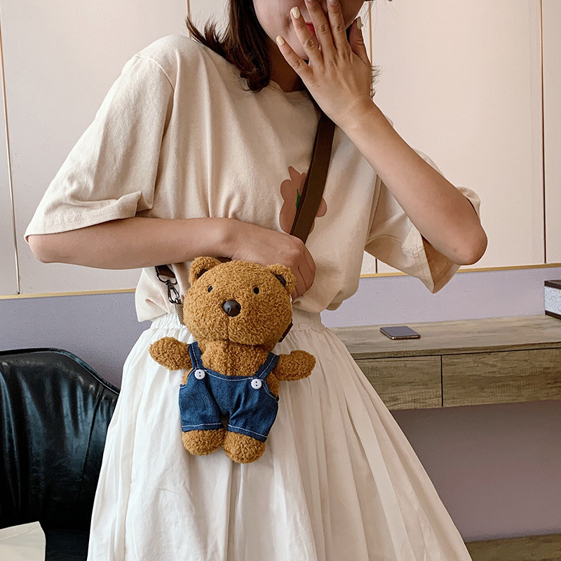 Túi đeo chéo mini hình gấu bông hoạt hình đáng yêu thiết kế theo phong cách hàn quốc cho nữ