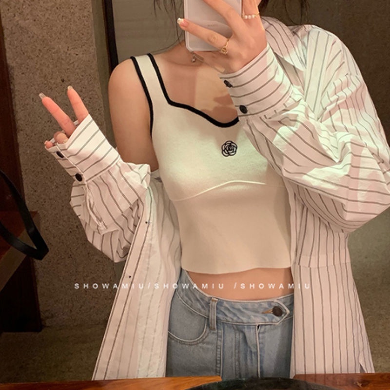 Áo Dệt Kim Hai Dây Thêu Hoa Trà Thời Trang Mùa Hè Cho Nữ