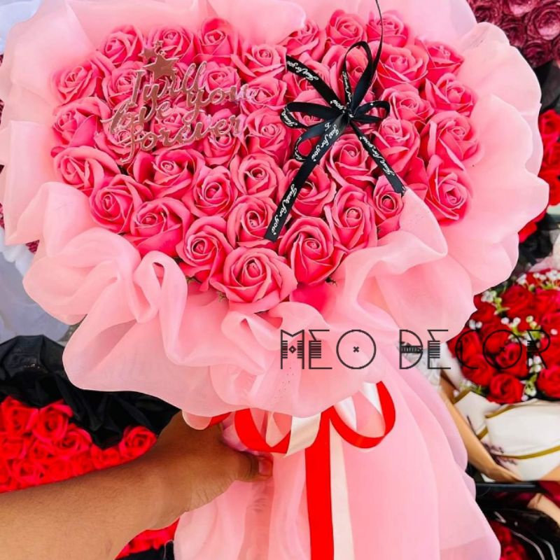 Bó hoa sáp thơm trái tim 40 bông làm quà tặng ý nghĩa các dịp lễ