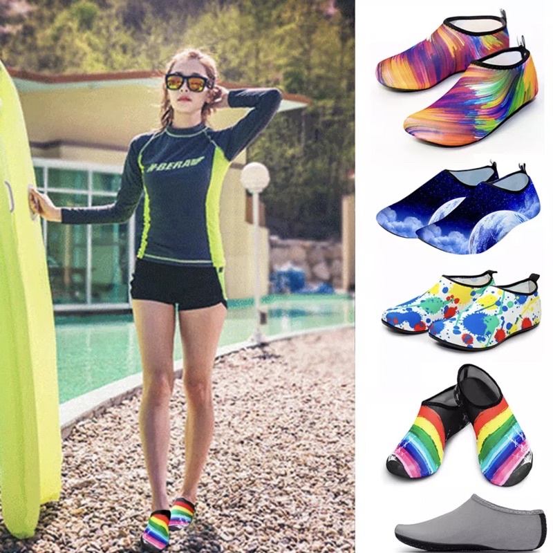 Giày vớ da đi biển nhẹ mềm chống trượt có thể gập gọn cho unisex tập gym yoga bơi lặn dưới nước