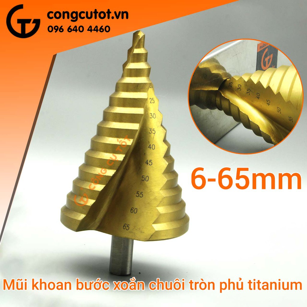 Mũi khoan bước xoắn phủ Titan chuôi tròn 6-65mm