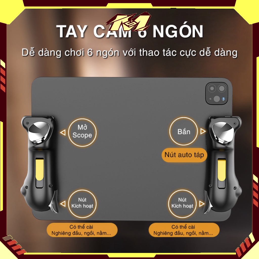 🆔Tay cầm chơi game Ipad 6 ngón tặng kèm 4 bao tay chơi game ff,pubg,rol,... auto tap siêu nhạy, nút bắn pubg gaming.