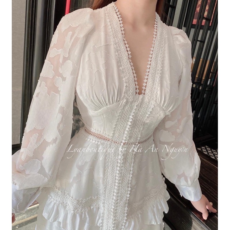 Đầm Maxi Ren Trắng Tay Dài Cổ V Nút, Đầm Dự Tiệc, Đi Biển, Chụp Ảnh (Ảnh Thật) | BigBuy360 - bigbuy360.vn