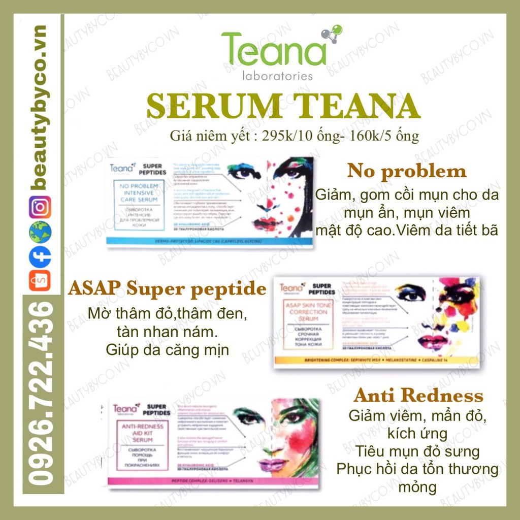 SERUM TEANA CÁC LOẠI GIẢM VIÊM, MỤN TEANA SUPER PEPTIDES