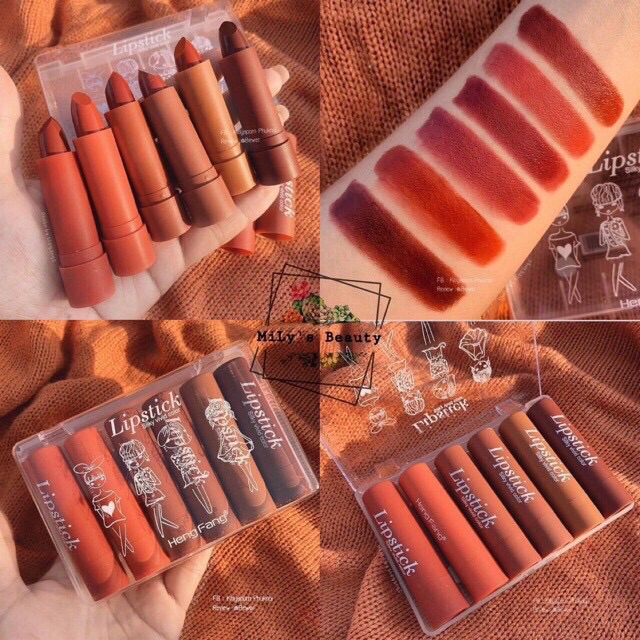 Set 6 Son Thỏi HengFang Lipstick Siiky Vivid Color Chính Hãng HengFang nội địa Trung