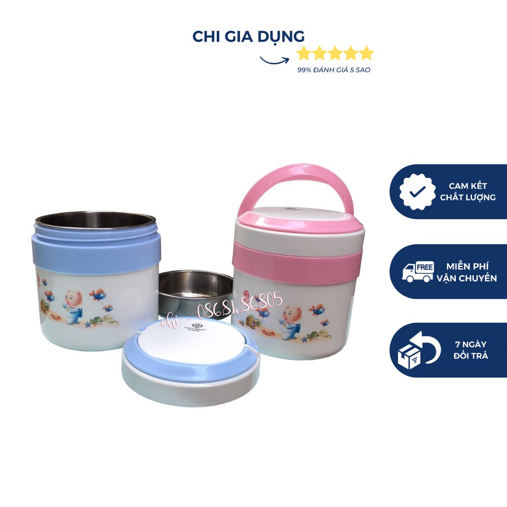Hộp cơm giữ nhiệt 2 ngăn ruột inox nhựa Việt Nhật Plastic No 4032