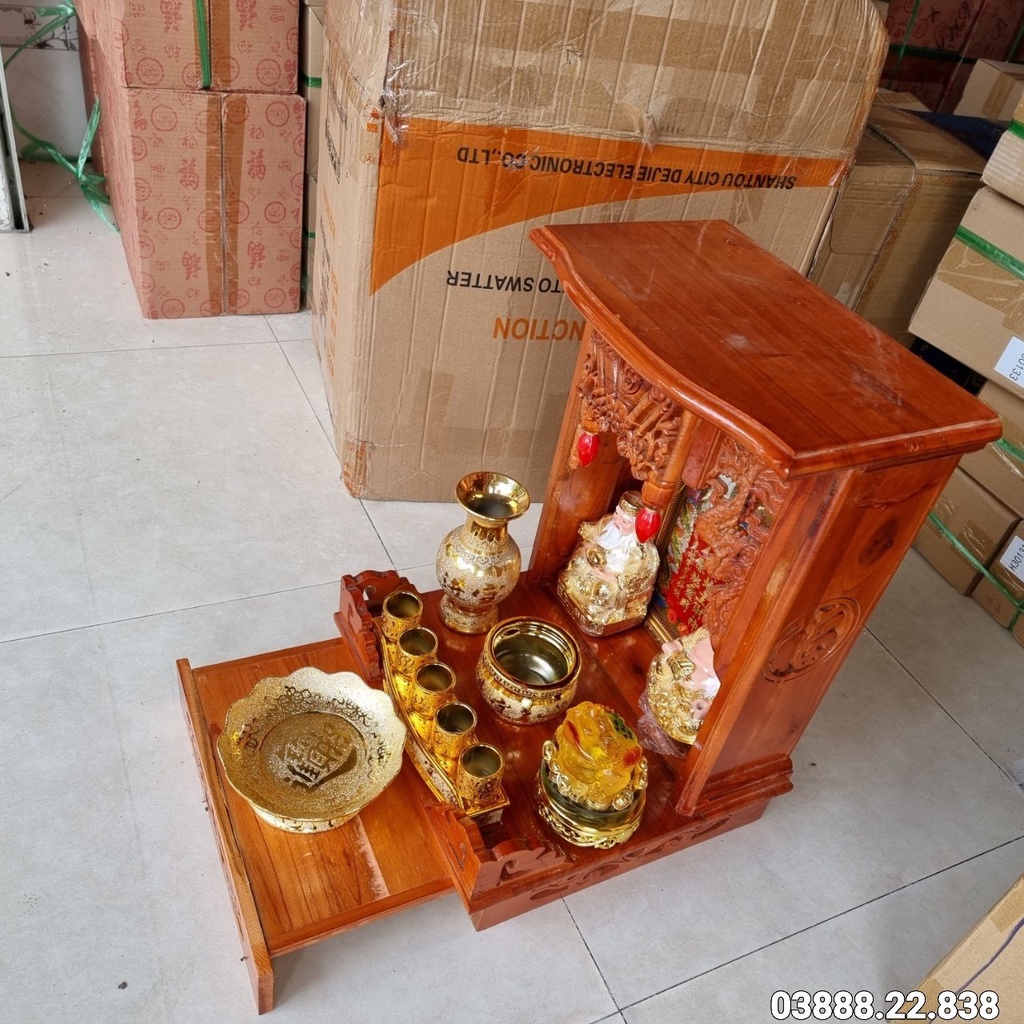 COMBO 7 Sản phẩm Bộ bàn thờ gỗ xoan ngang 35cm