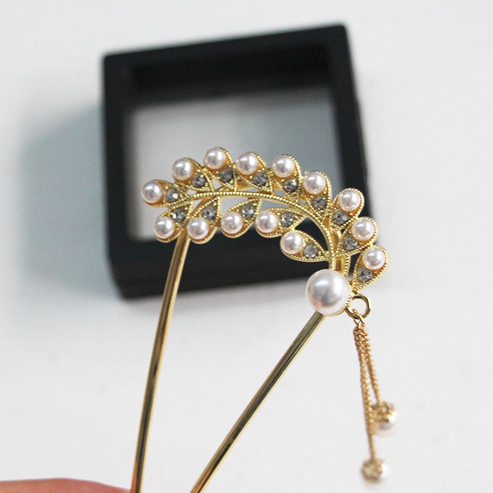 Trâm cài tóc hình chữ U bằng kim loại đính ngọc trai giả phong cách retro cho nữ