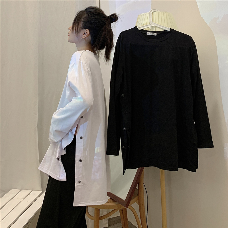 Women's Solid Color Harajuku Top Mid-length Long-sleeved T-shirt