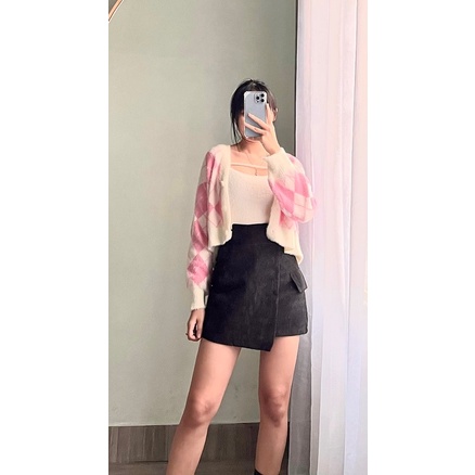 (Sẵn) Set Nữ Áo Len Cardigan Lông Thỏ Kèm Áo 2 Dây Set Áo Len Hoạ Tiết Quả Trám Màu Hồng Xinh Xắn ( Ảnh thật ) | BigBuy360 - bigbuy360.vn