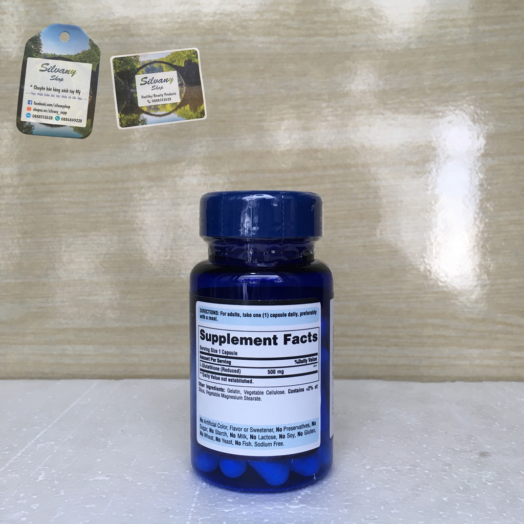 L Glutathione 500mg Puritan's Pride Hỗ Trợ Làm Trắng Da, Giảm Nám 30 Viên