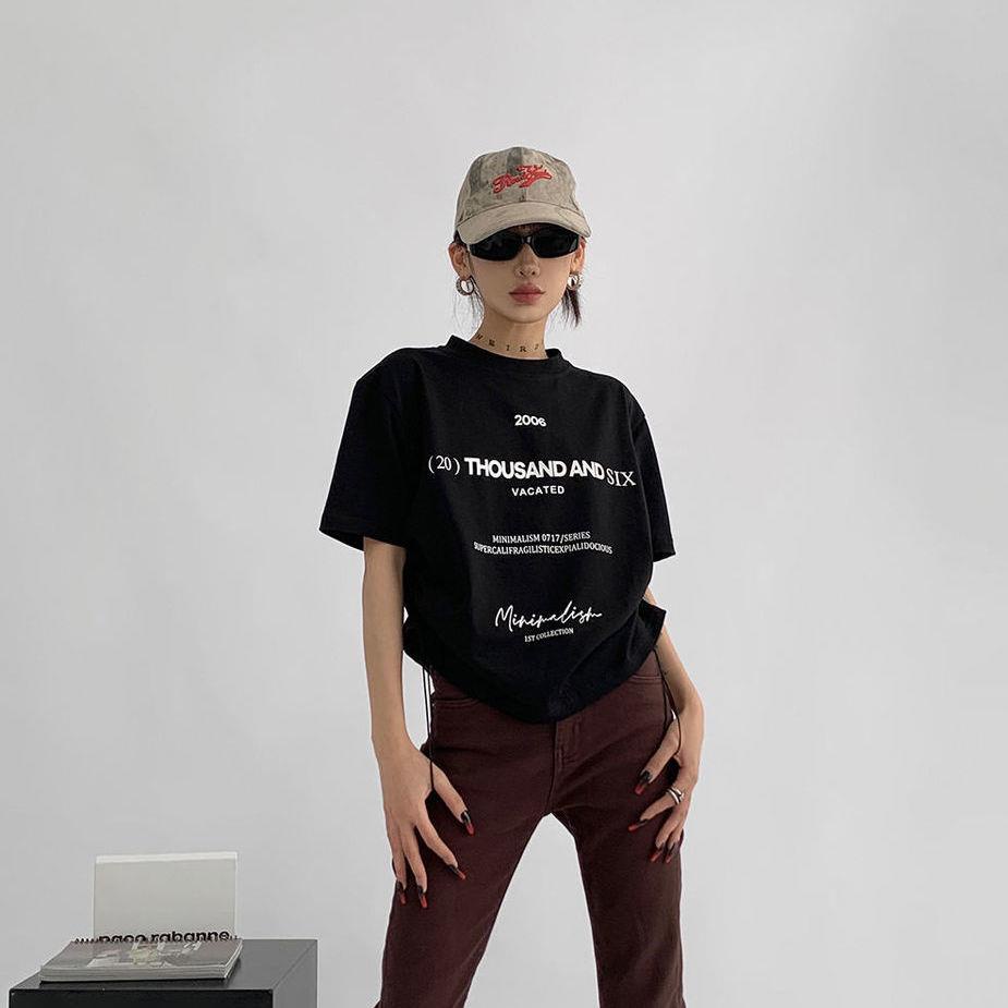 Áo Thun Cotton Tay Ngắn Dáng Rộng Phối Dây Rút Phong Cách Âu Mỹ Thời Trang Cho Nữ