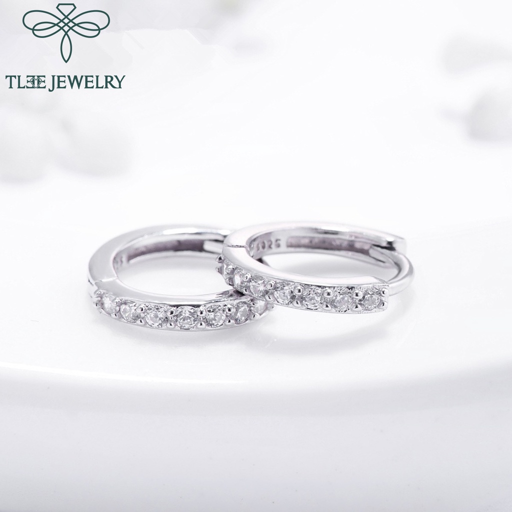 Khuyên tai bạc nữ TLEE tròn nạm đá sang trọng TleeJewelry B0124