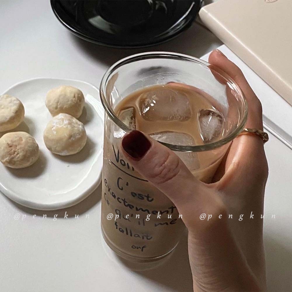Cốc thủy tinh lãng mạn kiểu Pháp Blogger Hàn Quốc ins Gió cùng cốc cà phê thủy tinh Cốc latte Chữ cái đơn giản của Pháp Cốc ăn sáng Cốc nước ép sữa