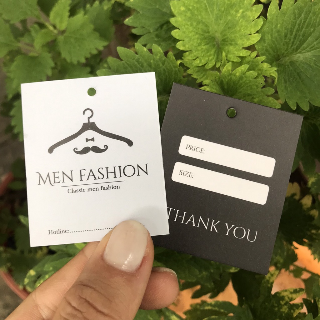 100 cái Tag Quần Áo, Mác Treo Quần Áo, Thẻ Treo Thời Trang nam, Men fashion, Size 4x5.4cm Có Đục Lỗ , Chất Liệu C300