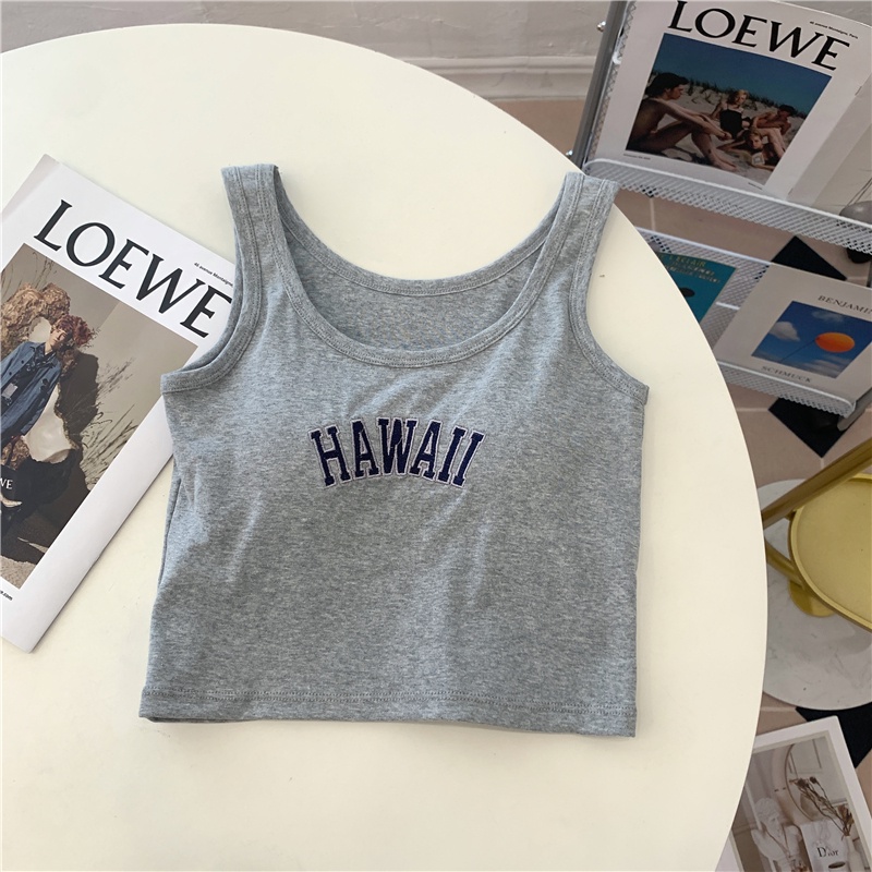 Áo croptop SUXI sát nách họa tiết thêu chữ thiết kế đơn giản thời trang cho nữ