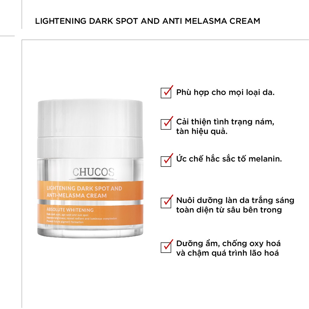 Kem Nám Chucos Lightening Darkspot & Anti Melasma Cream 30ml